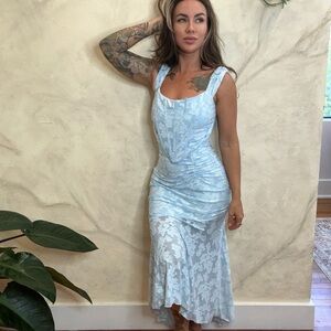 Elegant Blue Floral Women's Dress